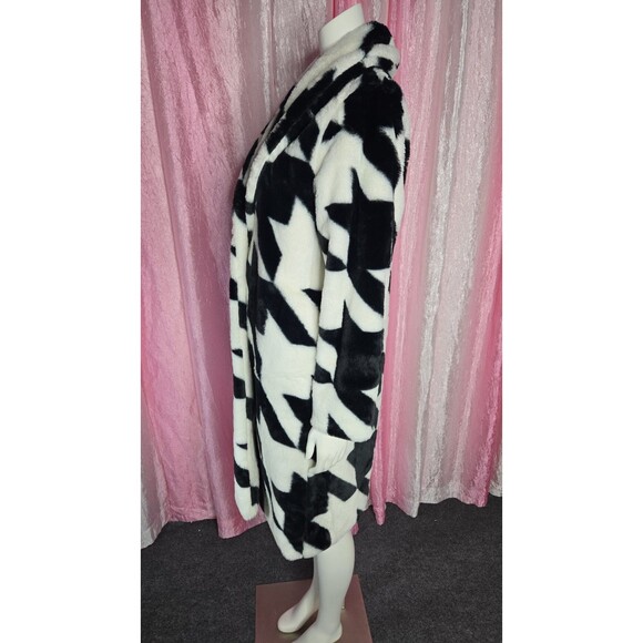 Sergio Hudson Faux Fur Coat  Black & White Houndstooth Fancy Long Coat Size XS - Picture 6 of 13
